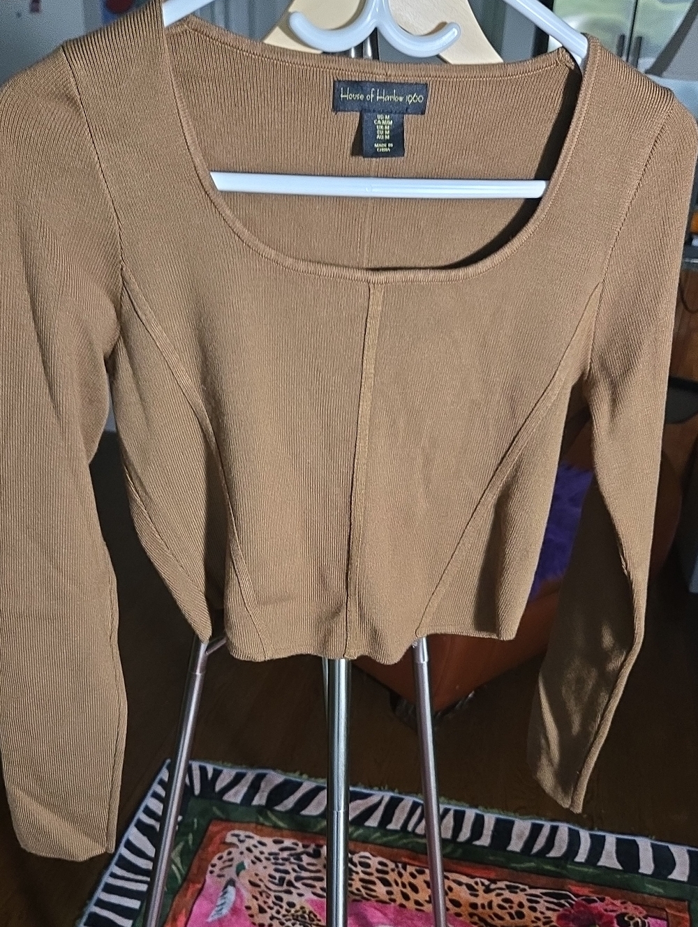 House of Harlow 1960 Camel Long Sleeve Scoop Neck Top